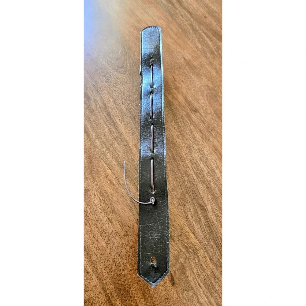 Vintage Five Silver Tone Sleigh Bells On Dark Brown Strap/Door Hanger Decoration